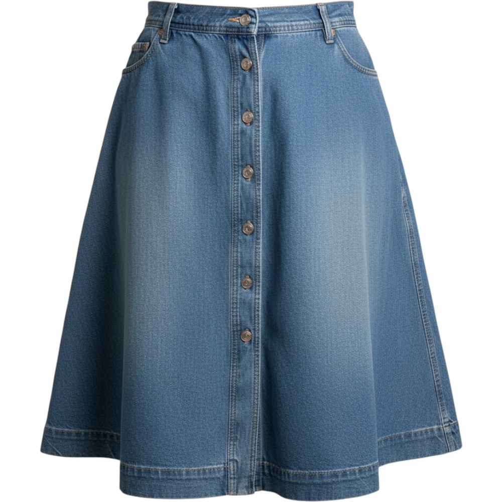 Time and Tru Women XL 16-18 Blue Denim Midi Button Front A-Line Skirt Wash